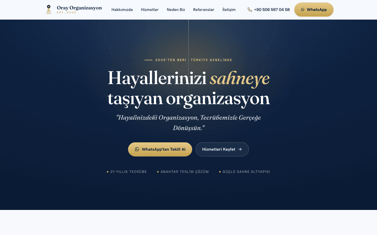 Oray Organizasyon web sitesi ekran görüntüsü