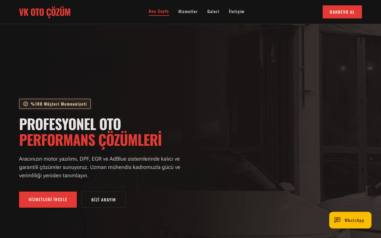 VK Oto Çözüm web sitesi ekran görüntüsü